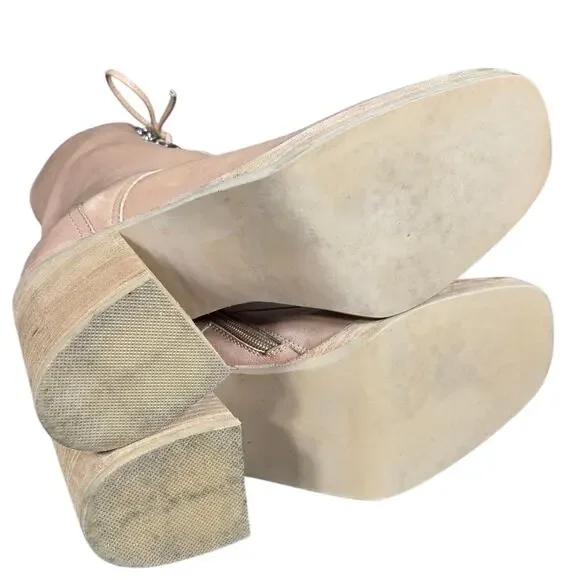 Jeffrey Campbell Dotti Boots Women 10 Beige Heeled Leather Lace Up Combat Anthro - Picture 9 of 11